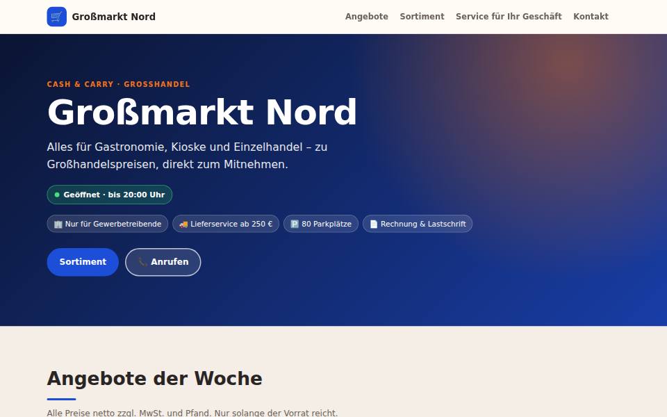 Vorschau der Beispiel-Website Großmarkt Nord