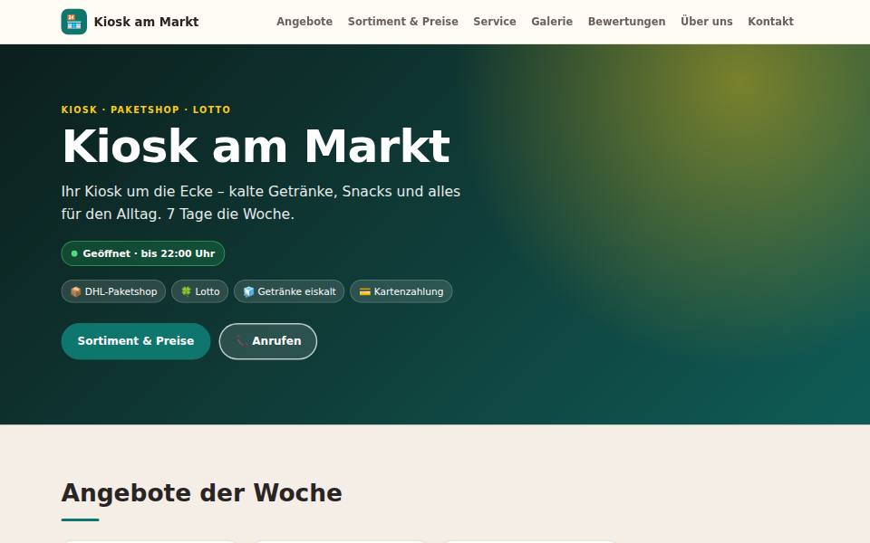 Vorschau der Beispiel-Website Kiosk am Markt